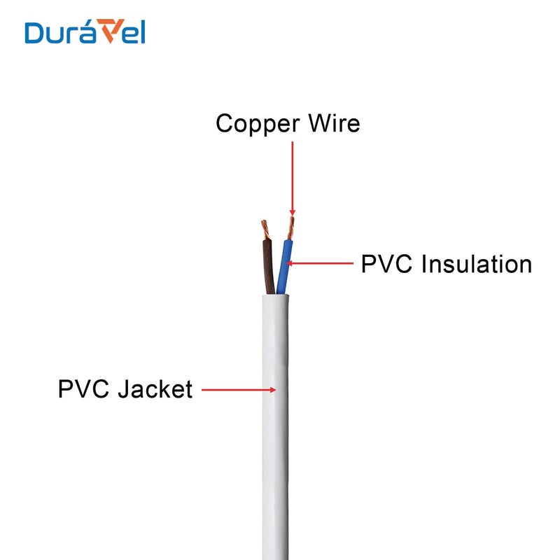 Duravel 2 Core 1 Meter Electrical Cable Wire - White PVC Insulated Flexible Power Cord (1.5MM) - Image 2